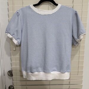 Striped Blue and White Short Sleeve Sweater top
